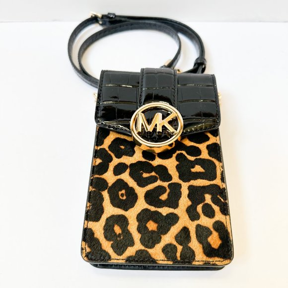 Michael Kors Carmen Small Phone Crossbody Bag Embossed Exotic Black Multi - Picture 5 of 11